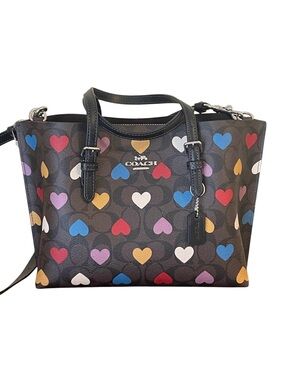 Coach Brown and Black Multi Heart Molli Tote Crossbody NEW WITH TAGS